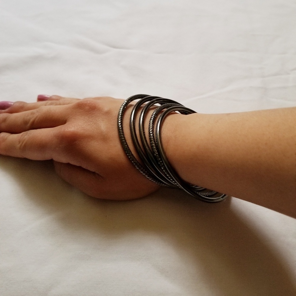 Loft Black Rhodium Sterling Bangle Set - Picture 3 of 3